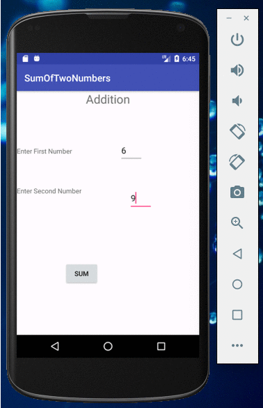 Android Application for Adding Two Numbers