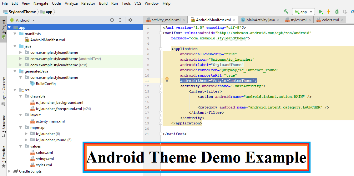 Android Theme Demo Example