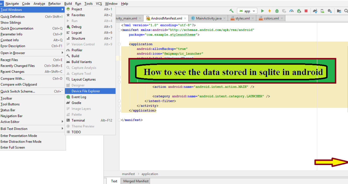 How to see the data stored in sqlite database in android studio